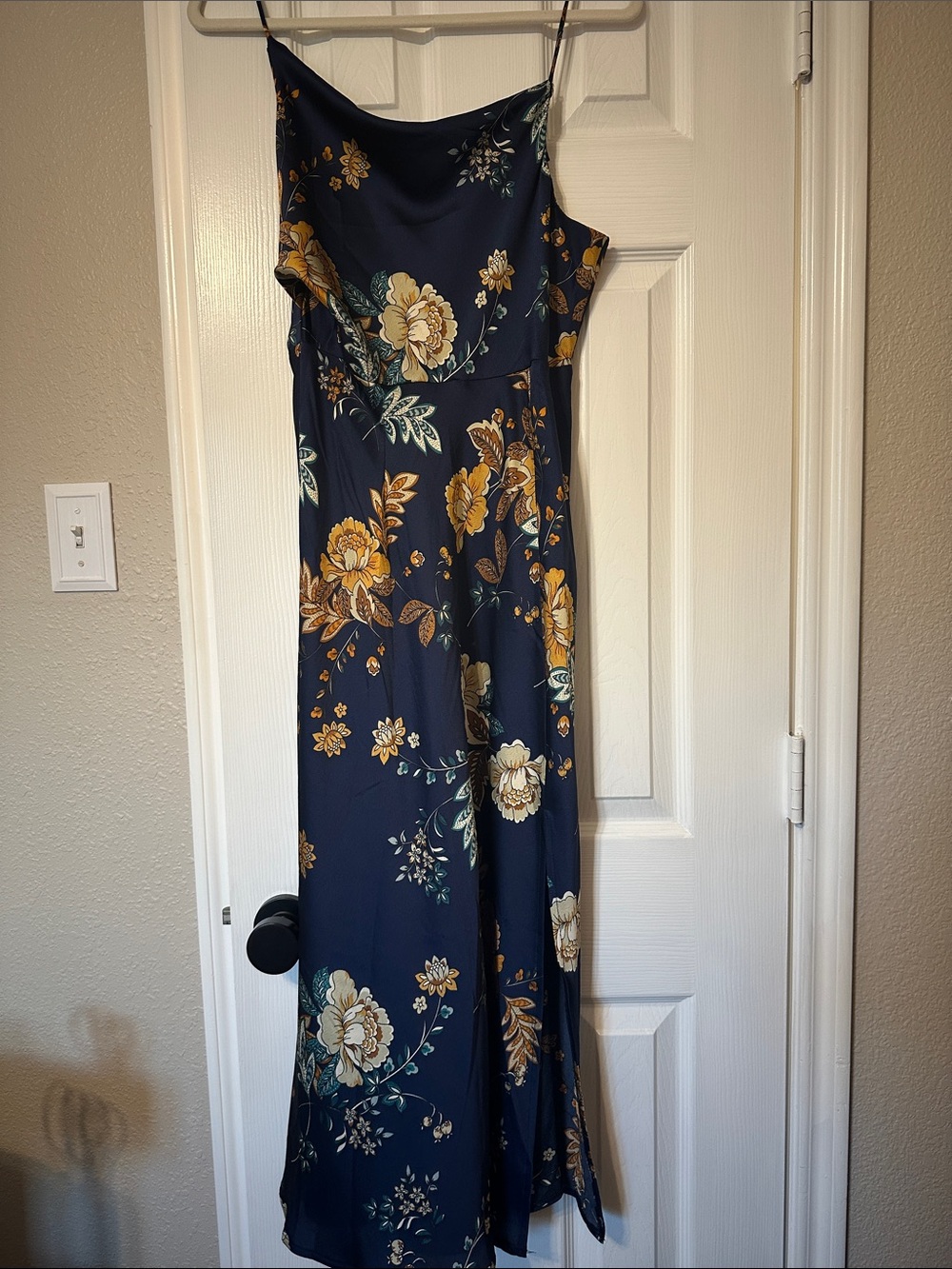 Navy Floral Slip Maxi Dress with Yellow Accents